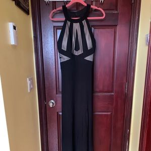Black and Tan Asymmetrical Prom Dress